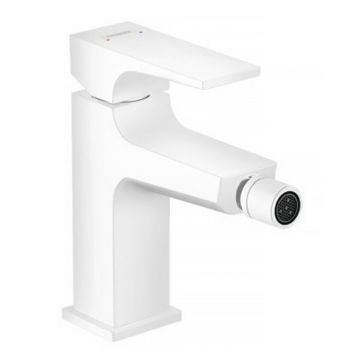 Baterie bideu Hansgrohe Metropol cu ventil push-open alb mat