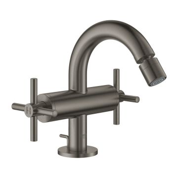 Baterie bideu Grohe Atrio antracit periat Hard Graphite dubla comanda cu ventil Pop-Up