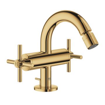 Baterie bideu Grohe Atrio auriu lucios Cool Sunrise dubla comanda cu ventil Pop-Up
