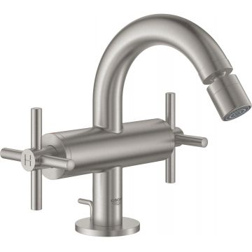 Baterie bideu Grohe Atrio M cu dubla comanda ventil pop-up manere cruce supersteel