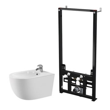 Set ramă de montaj Alcadrain și bideu suspendat, Fluminia, Minerva, alb