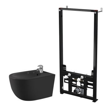 Set ramă de montaj Alcadrain și bideu suspendat, Fluminia, Minerva, negru mat