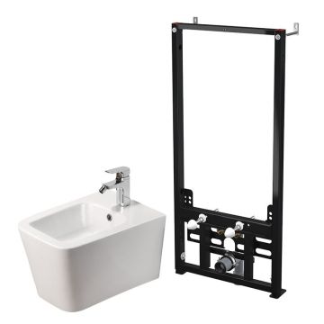 Set ramă de montaj Alcadrain și bideu suspendat, Fluminia, Paris, alb