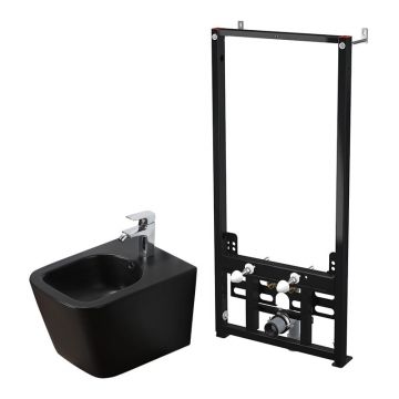 Set ramă de montaj Alcadrain și bideu suspendat, Fluminia, Paris, negru mat