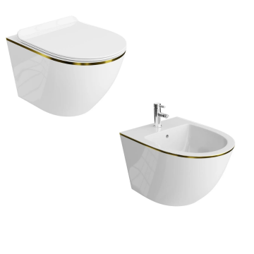 Set vas wc suspendat si bideu Sara Gold Edge Alb Lucios