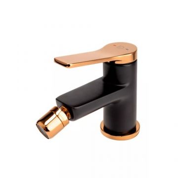 Baterie bideu FDesign Seppia cu ventil, negru rose-gold - Culoare Negru