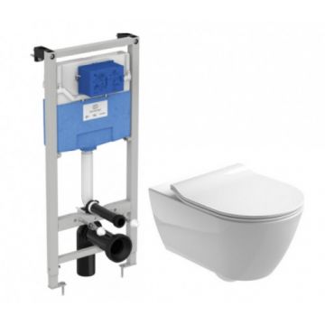 Set vas Wc Gala Emma Rounded suspendat Rimeless cu capac si rezervor Prosys 120 incastrat - Montaj suspendat