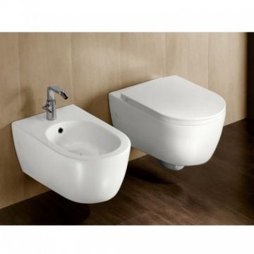 Set vas Wc Hatria Fusion Pure Rim suspendat cu capac soft-close slim - Montaj suspendat