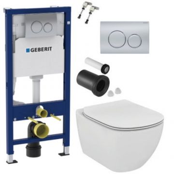 Set vas Wc Ideal Standard Tesi Aquablade + capac soft-close + rezervor  Geberit Duofix Delta Plus + clapeta Delta 20 Crom - Montaj suspendat