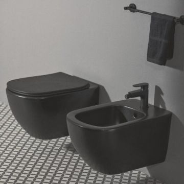 Set vas Wc Ideal Standard Tesi Aquablade cu capac soft-close si bideu suspendat negru - Montaj suspendat