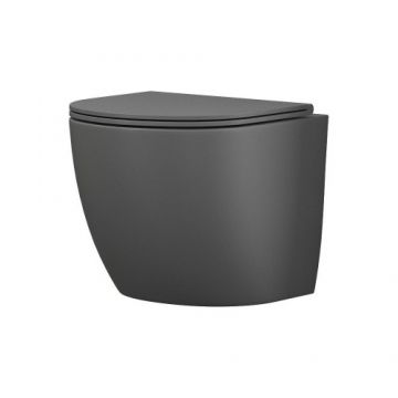 Set vas wc Karag Rimless suspendat cu capac slim soft-close, gri - Montaj suspendat