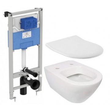 Set vas Wc Villeroy & Boch Subway 2.0 ViFresh cu DirectFlush suspendat cu capac slim soft-close si rezervor Ideal Standard - Montaj suspendat
