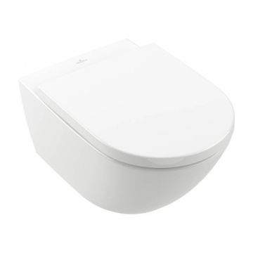 Set vas WC Villeroy & Boch Subway 3.0 CeramicPlus TwistFlush, suspendat cu capac soft-close - Culoare Alb Lucios
