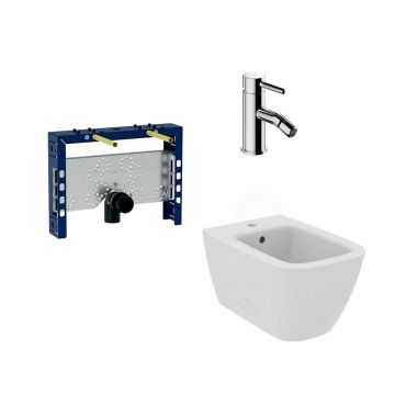 Pachet rama instalare Geberit Kombifix, bdeu suspendat Ideal Standard I.life B si baterie bideu Omnires Y crom