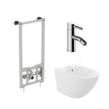 Pachet rama instalare Ideal Standard ProSys, bideu Rea Carlo alb si baterie bideu Omnires Y crom