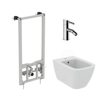 Pachet rama instalare Ideal Standard ProSys, bideu suspendat Ideal Standard I.life B alb si baterie bideu Omnires Y crom