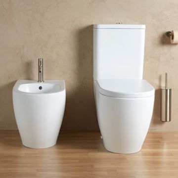 Set vas wc Sanycces Arc stativ cu rezervor si capac cu inchidere lenta, alb mat - Culoare Alb pal