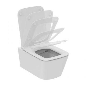 Set vas wc suspendat Ideal Standard Blend Cube rimless cu capac slim soft-close - Culoare Alb pal
